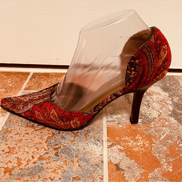👠Incredible Vintage Stiletto Velvet Paisley & Rhinestone D’Orsay Style Heels! - Picture 6 of 16